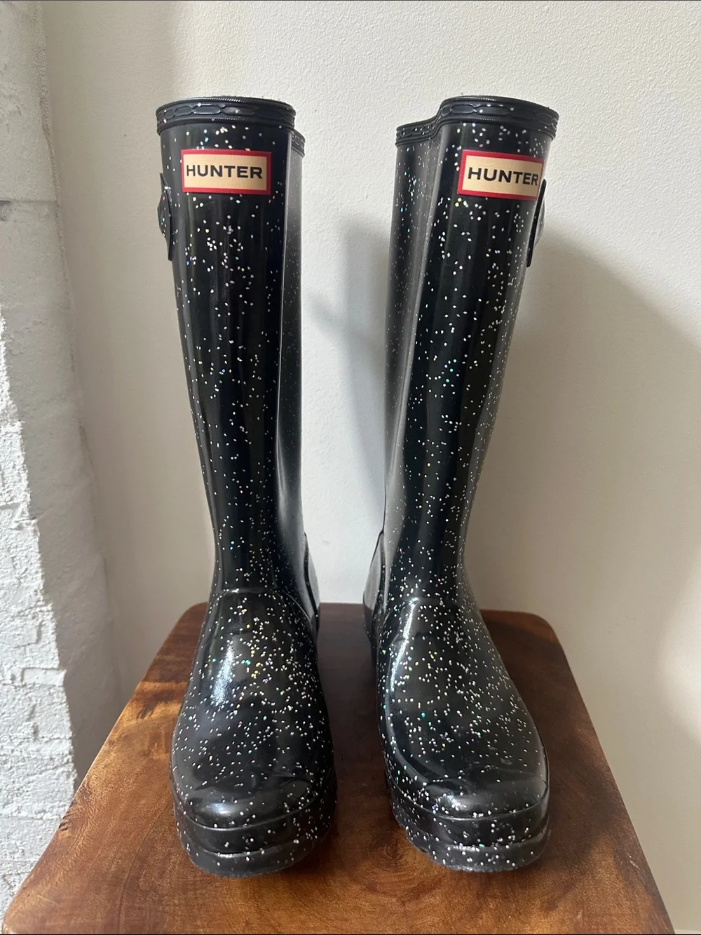 Hunter Black Big Glitter Sparkly Tall Rain Boots EU 36 / US 5